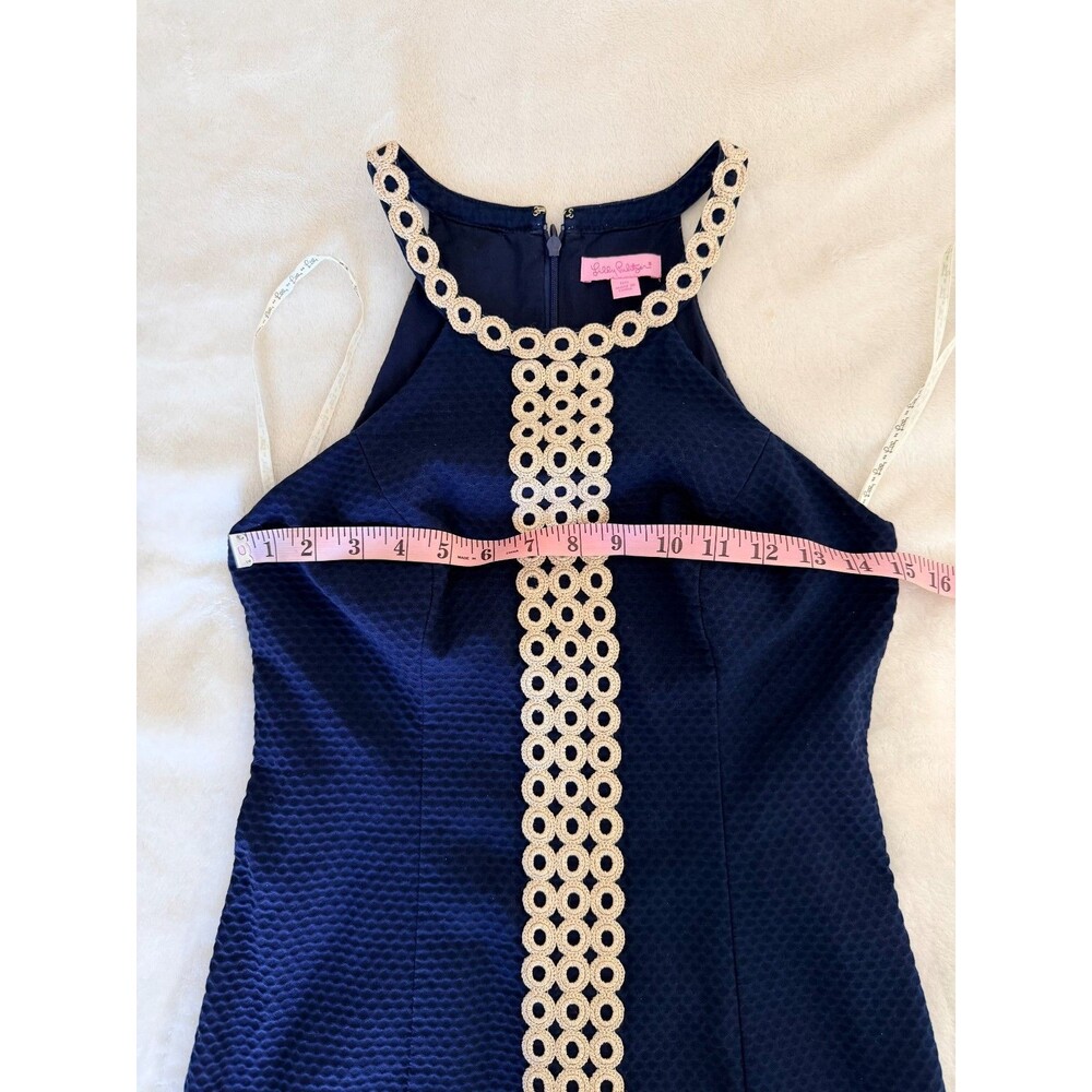 Lilly Pulitzer Sasha Shift Dress True Navy Blue Eyelet Lace Size 00 - Picture 3 of 6